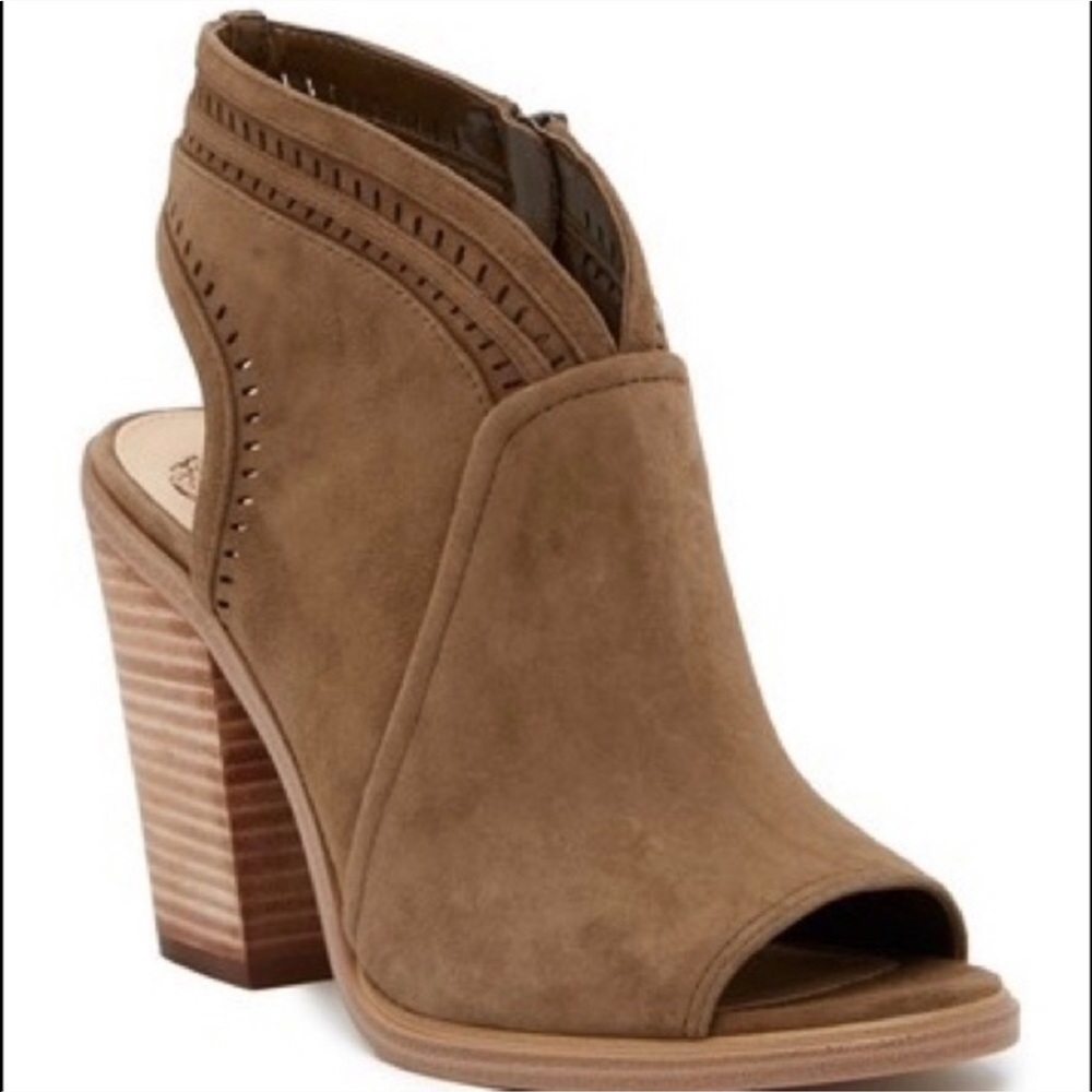 VINCE CAMUTO Koral Heeled Peep Toe Suede Bootie